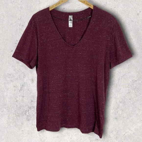 MEC Organic Cotton Short Sleeve V-Neck Tee Size Large T-Shirt Heathered Purple L - Picture 1 of 6